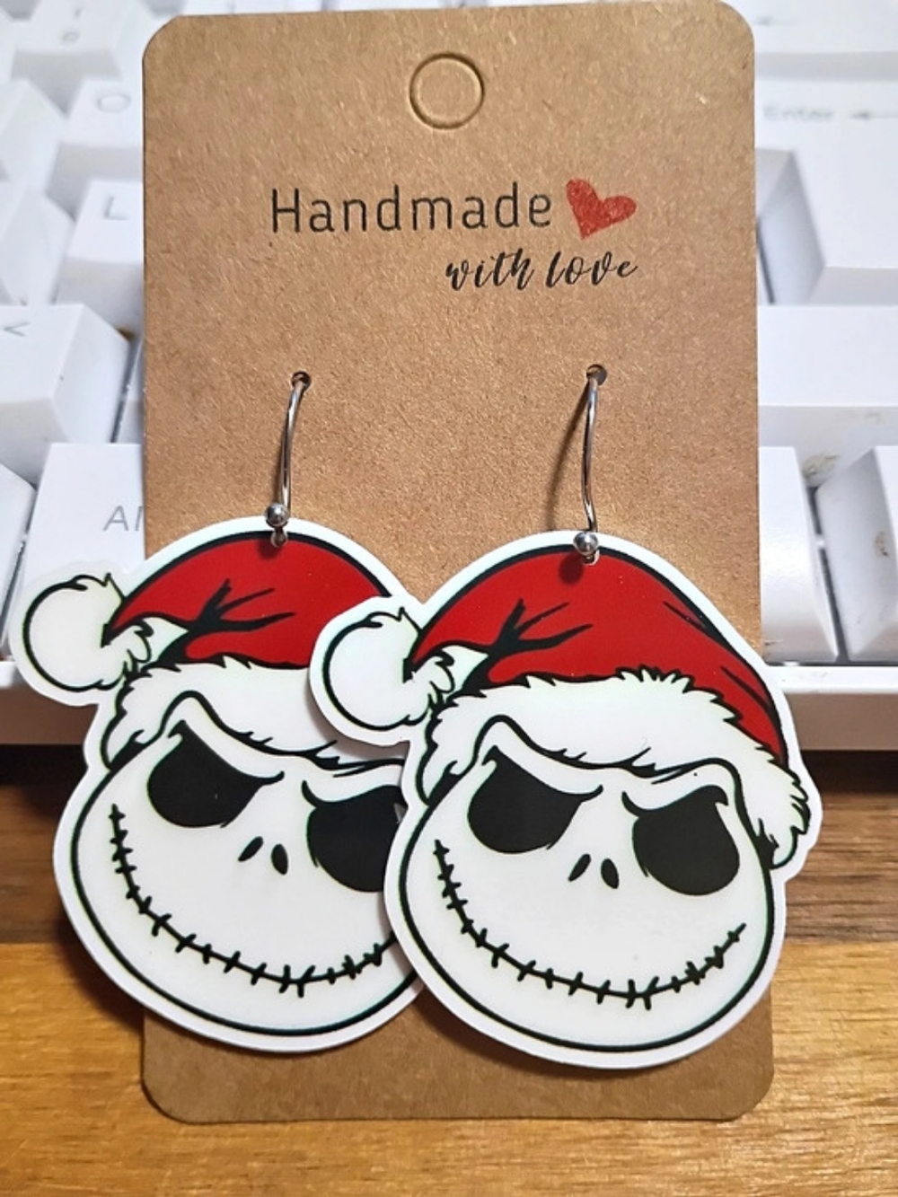 Christmas Santa Jack Skellington Black And White Earrings